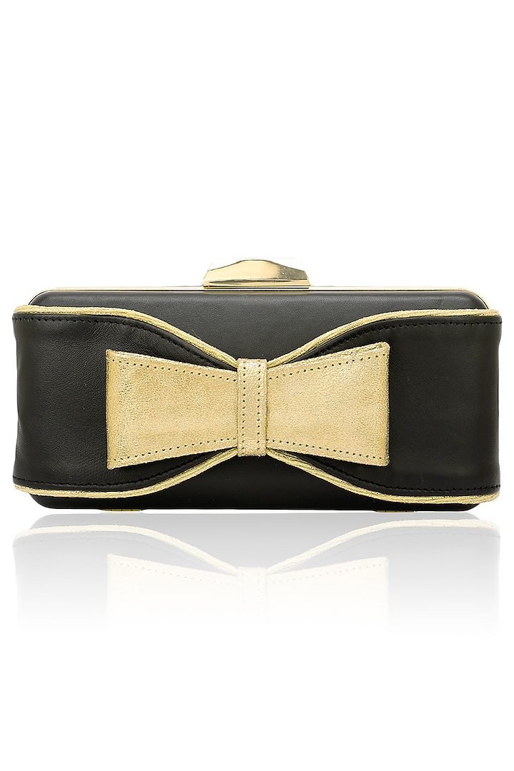Black and gold hand bow clutch by Inayat