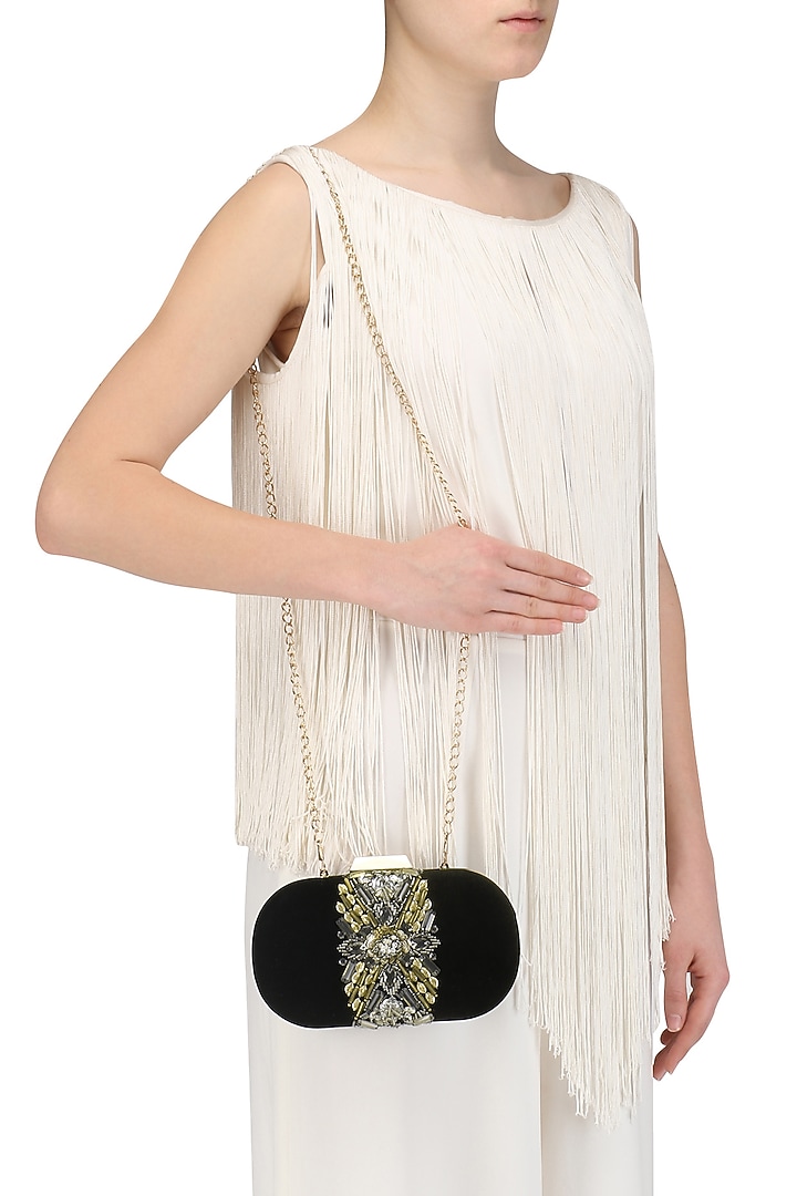 Black sequin and bead velvet box clutch available only at Pernia's Pop Up Shop.