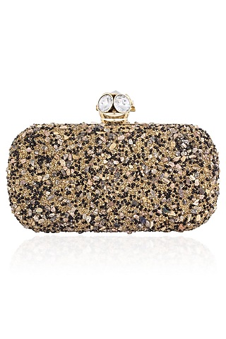 Multicolor Glitter Stone Work Box Clutch by Inayat