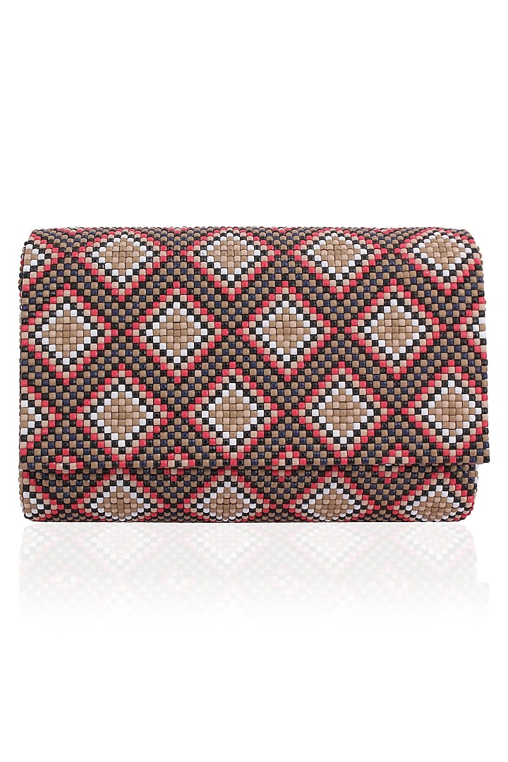 Multicolor Geometric Pattern Flapover Clutch by Inayat