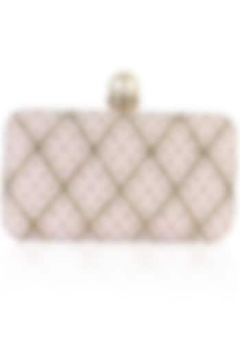 Soft pink pearl and zardozi embroidered jaal pattern box clutch by Inayat
