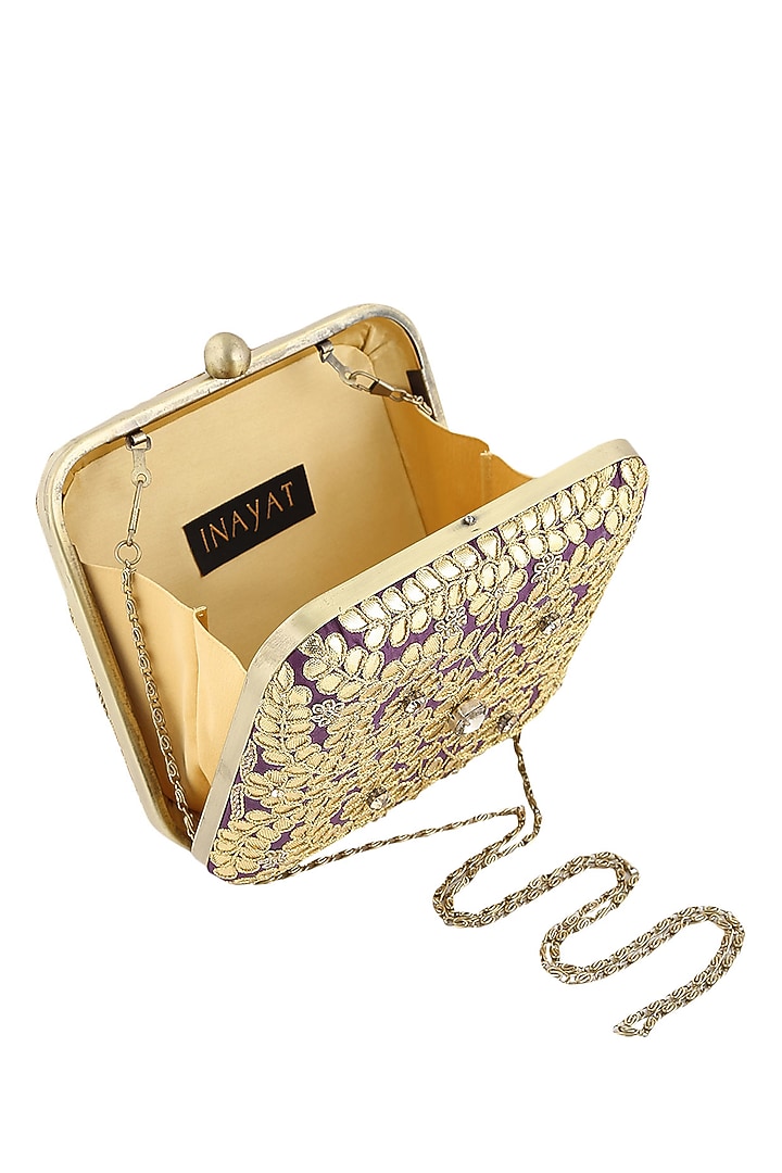 Orange and purple floral gota patti work square box clutch