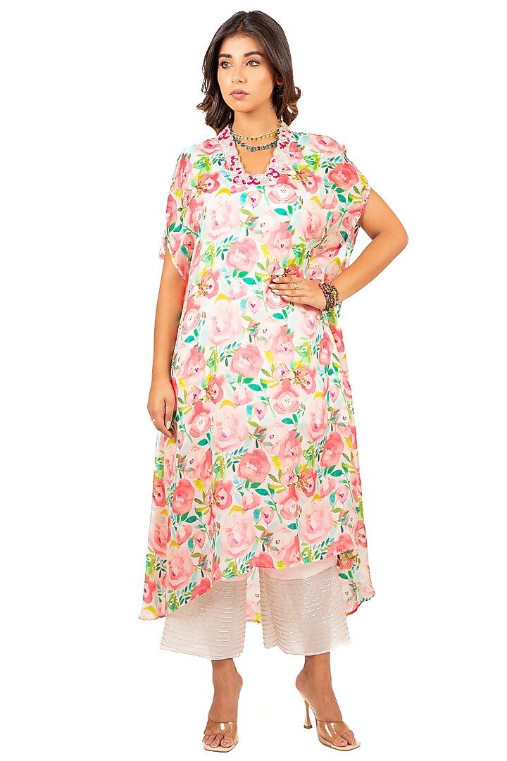 White Embroidered & Printed Kurta Set by Islie by Priya Jain at Pernia's Pop Up Shop