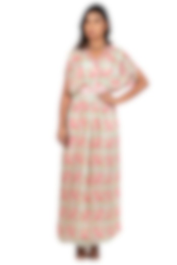 White Printed & Embroidered Gathered Vacation Dress by Islie by Priya Jain at Pernia's Pop Up Shop