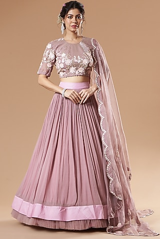 Mauve Georgette Crushed Skirt Set by Islie by Priya Jain