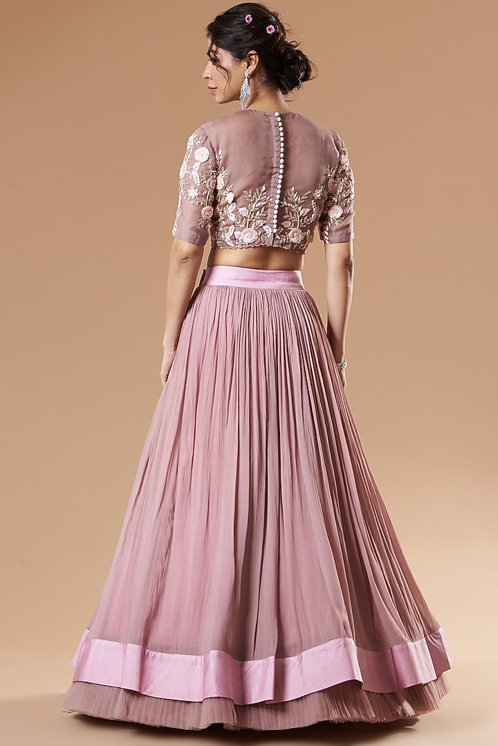 Mauve Georgette Crushed Skirt Set by Islie by Priya Jain at Pernia's Pop Up Shop