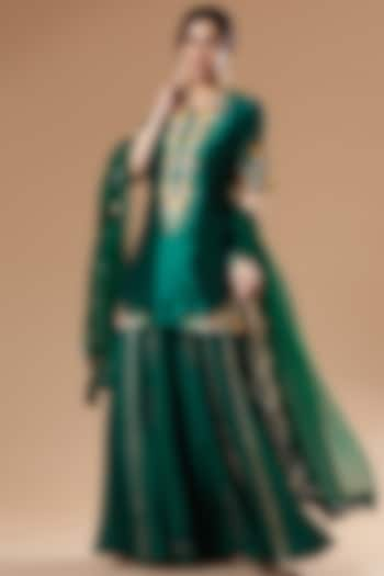 Emerald Green Russian Silk Sharara Set by Islie by Priya Jain at Pernia's Pop Up Shop