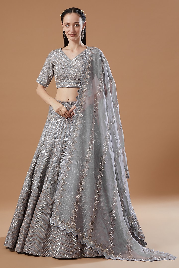 Grey Embroidered Bridal Lehenga Set by Islie by Priya Jain at Pernia's Pop Up Shop