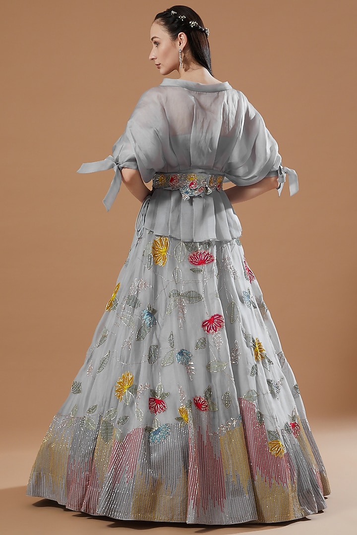 Grey Organza Embroidered Bridal Lehenga Set by Islie by Priya Jain at Pernia's Pop Up Shop