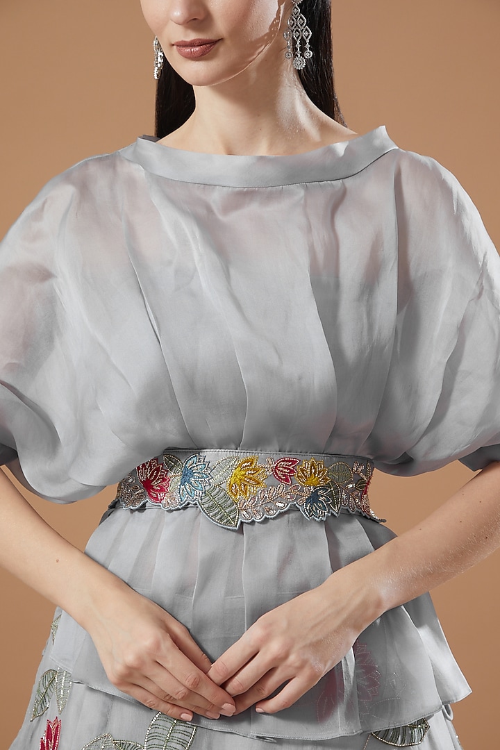 Grey Organza Embroidered Bridal Lehenga Set by Islie by Priya Jain at Pernia's Pop Up Shop