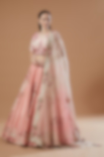 Peach Organza Embroidered Bridal Lehenga Set by Islie by Priya Jain at Pernia's Pop Up Shop