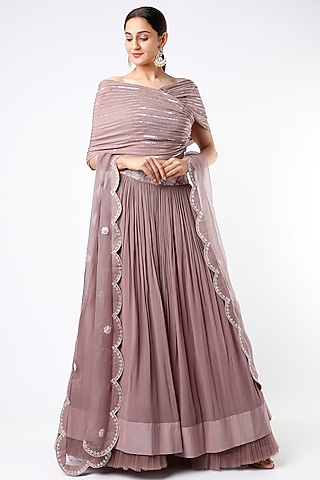 Mauve Georgette & Organza Lehenga Set by Islie by Priya Jain