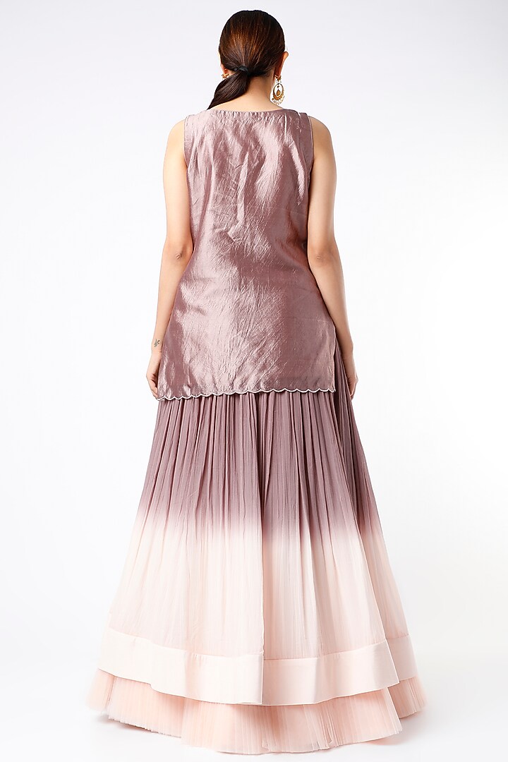 Mauve & Blush Pink Georgette Crushed Wedding Lehenga Set by Islie by Priya Jain at Pernia's Pop Up Shop