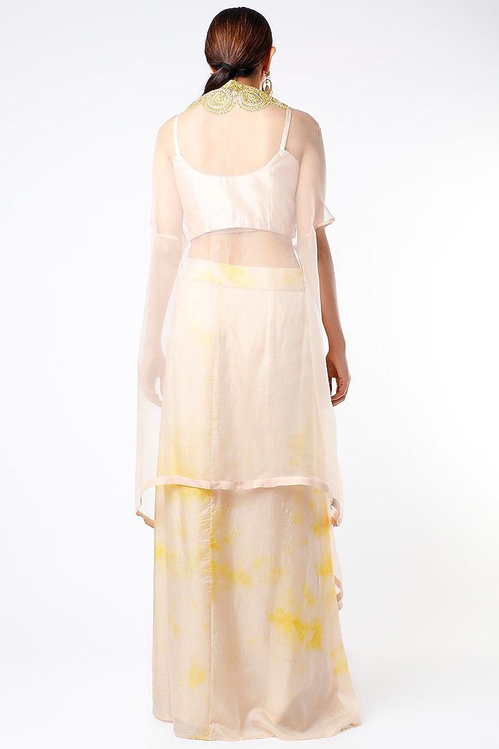 Light Yellow Kora Silk & Organza Cape Set by Islie by Priya Jain at Pernia's Pop Up Shop
