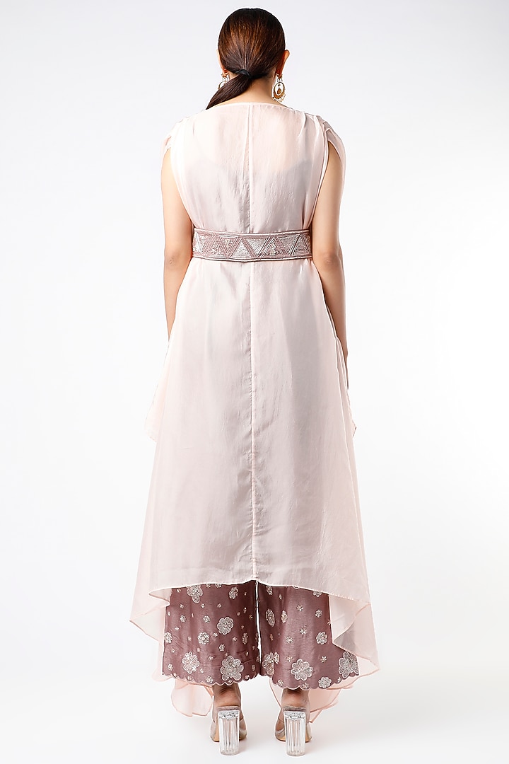 Mauve Straight Pant Set With Blush Pink Cape by Islie by Priya Jain at Pernia's Pop Up Shop