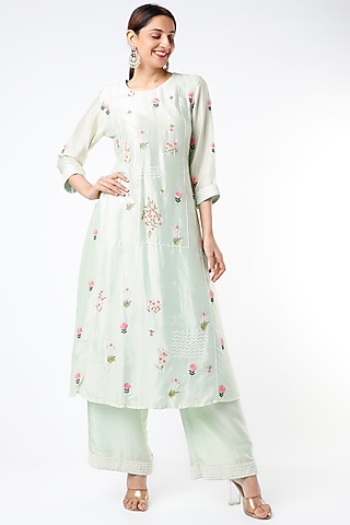 Mint Green Embroidered Kurta Set by Islie by Priya Jain