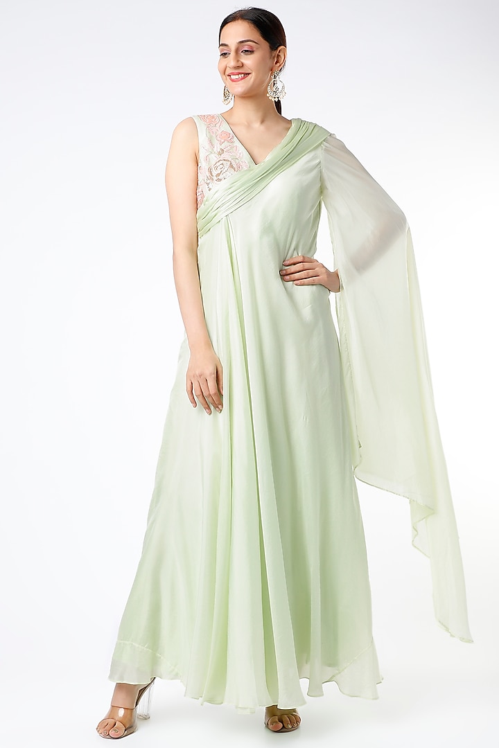 Mint Green Embroidered Gown by Islie by Priya Jain