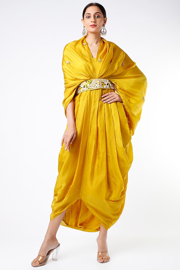Yellow Summer Silk Dhoti Dress by Islie by Priya Jain
