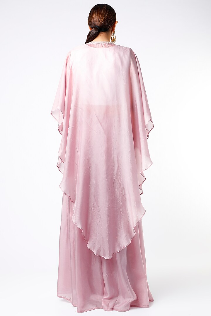 Mauve Pleated Palazzo Pant Set With Cape by Islie by Priya Jain at Pernia's Pop Up Shop