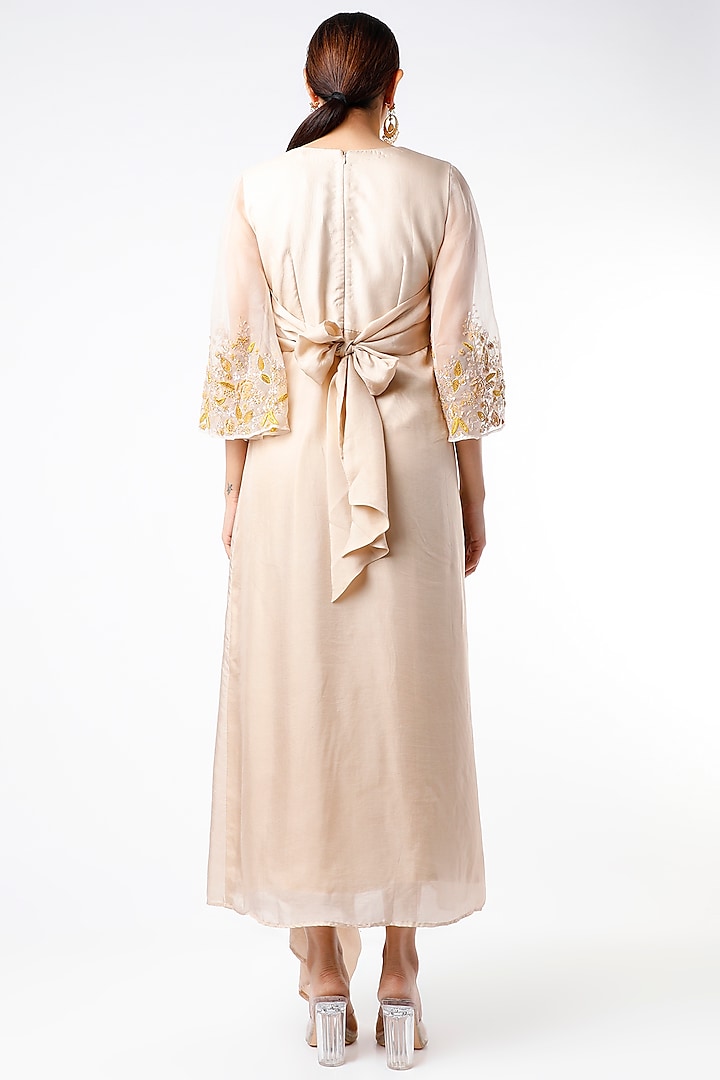 Nude Embroidered Draped Maxi Vacation Dress by Islie by Priya Jain at Pernia's Pop Up Shop