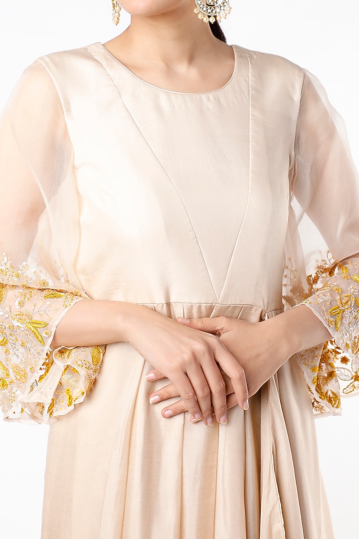 Nude Embroidered Draped Maxi Vacation Dress by Islie by Priya Jain at Pernia's Pop Up Shop
