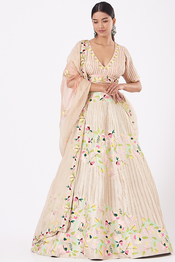 Beige Sequins Embellished Lehenga Set by Islie by Priya Jain