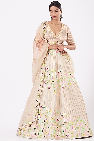 Beige Sequins Embellished Lehenga Set by Islie by Priya Jain