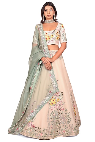 Ivory Embroidered Flared Lehenga Set by Islie by Priya Jain