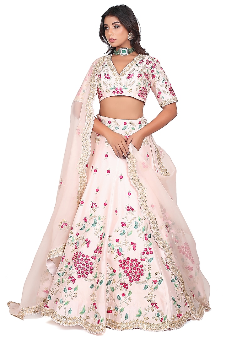 Lotus Pink Embroidered Flared Lehenga Set by Islie by Priya Jain