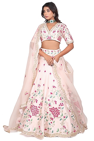 Lotus Pink Embroidered Flared Lehenga Set by Islie by Priya Jain
