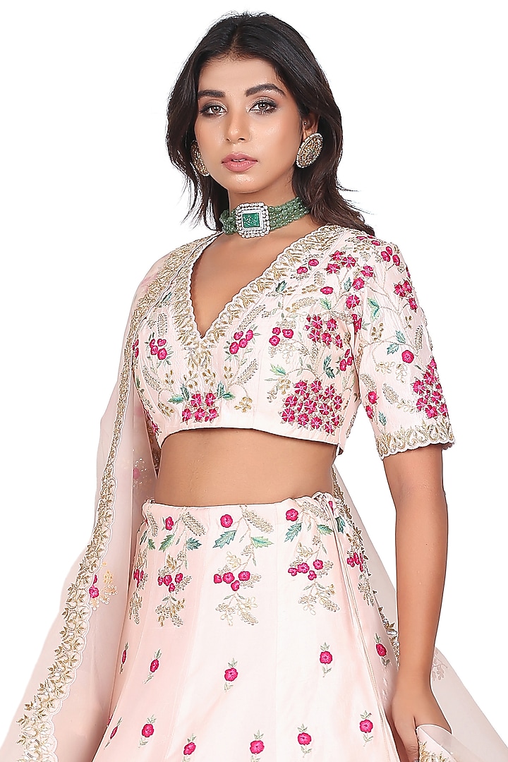 Lotus Pink Embroidered Flared Bridal Lehenga Set by Islie by Priya Jain at Pernia's Pop Up Shop