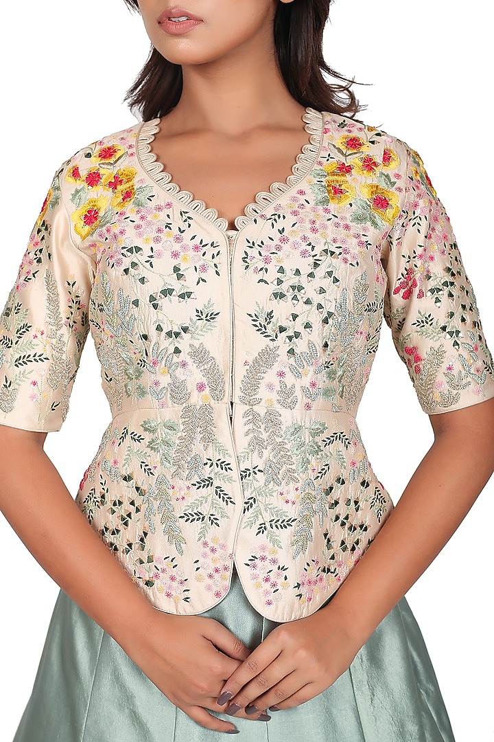Catalina Green Kora Silk Frilled Skirt Set by Islie by Priya Jain at Pernia's Pop Up Shop