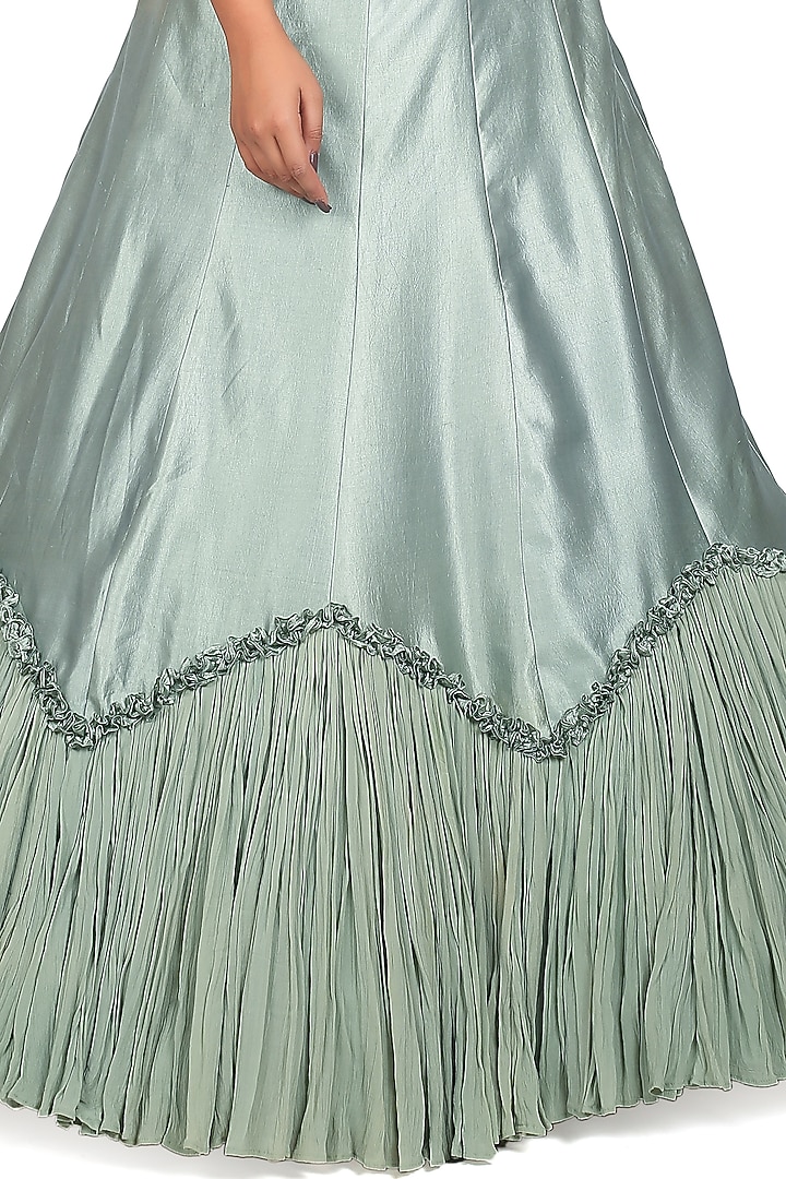 Catalina Green Kora Silk Frilled Skirt Set by Islie by Priya Jain at Pernia's Pop Up Shop