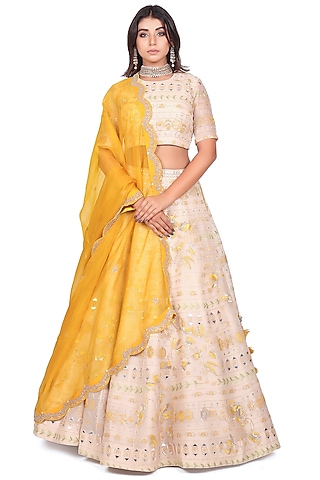 Ivory Hand Embroidered Lehenga Set by Islie by Priya Jain