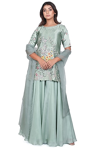 Catalina Green Embroidered Handmade Kurta Set by Islie by Priya Jain