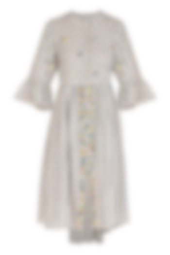White Checkered Shirt Dress With Floral Embroidery  by Irabira