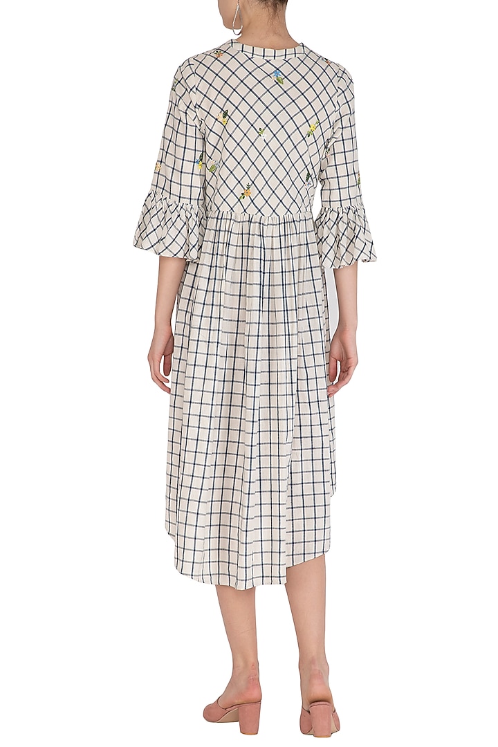 White Checkered Vacation Shirt Dress With Floral Embroidery  by Irabira at Pernia's Pop Up Shop