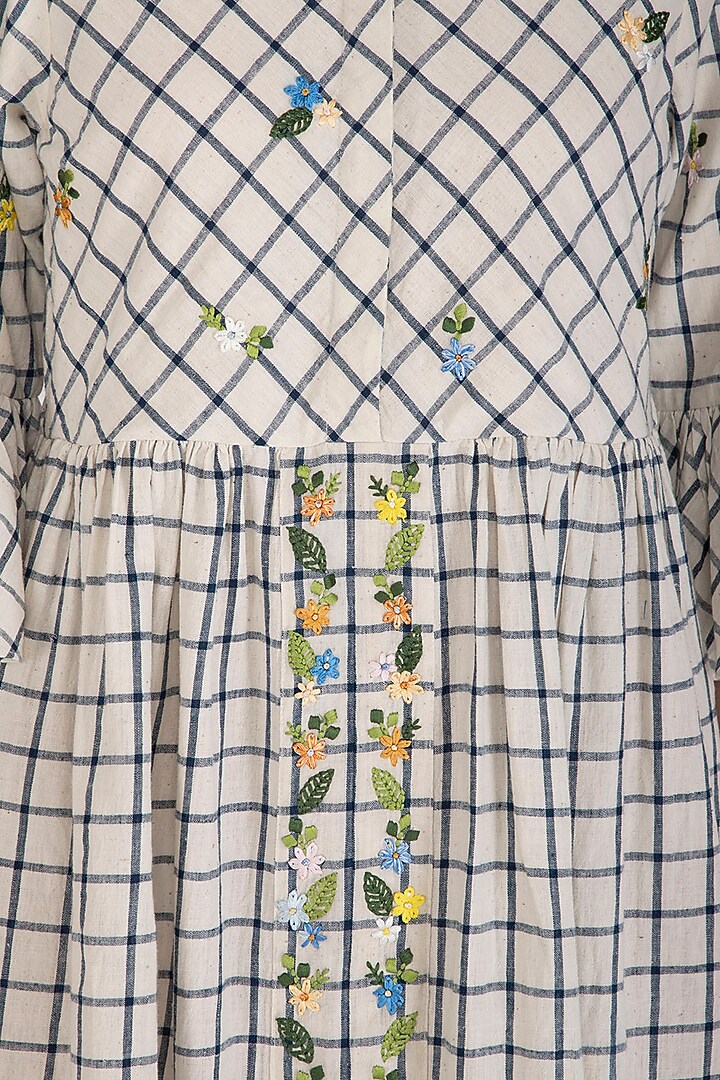 White Checkered Vacation Shirt Dress With Floral Embroidery  by Irabira at Pernia's Pop Up Shop