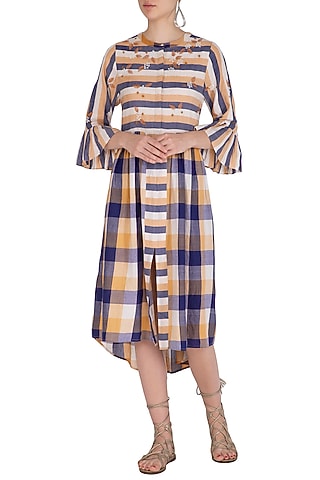 Ochre Embroidered Shirt Dress by Irabira