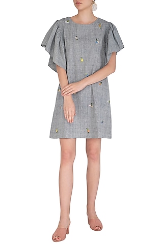 Indigo Embroidered Textured Dress by Irabira