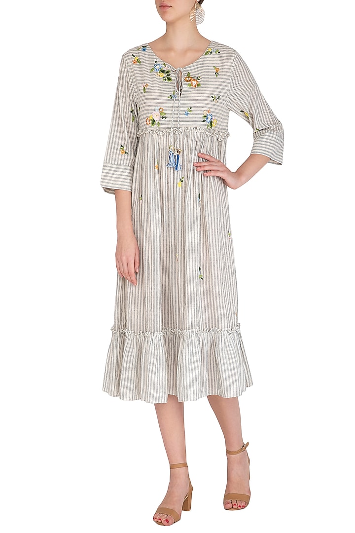 Indigo Embroidered Striped Vacation Dress by Irabira at Pernia's Pop Up Shop