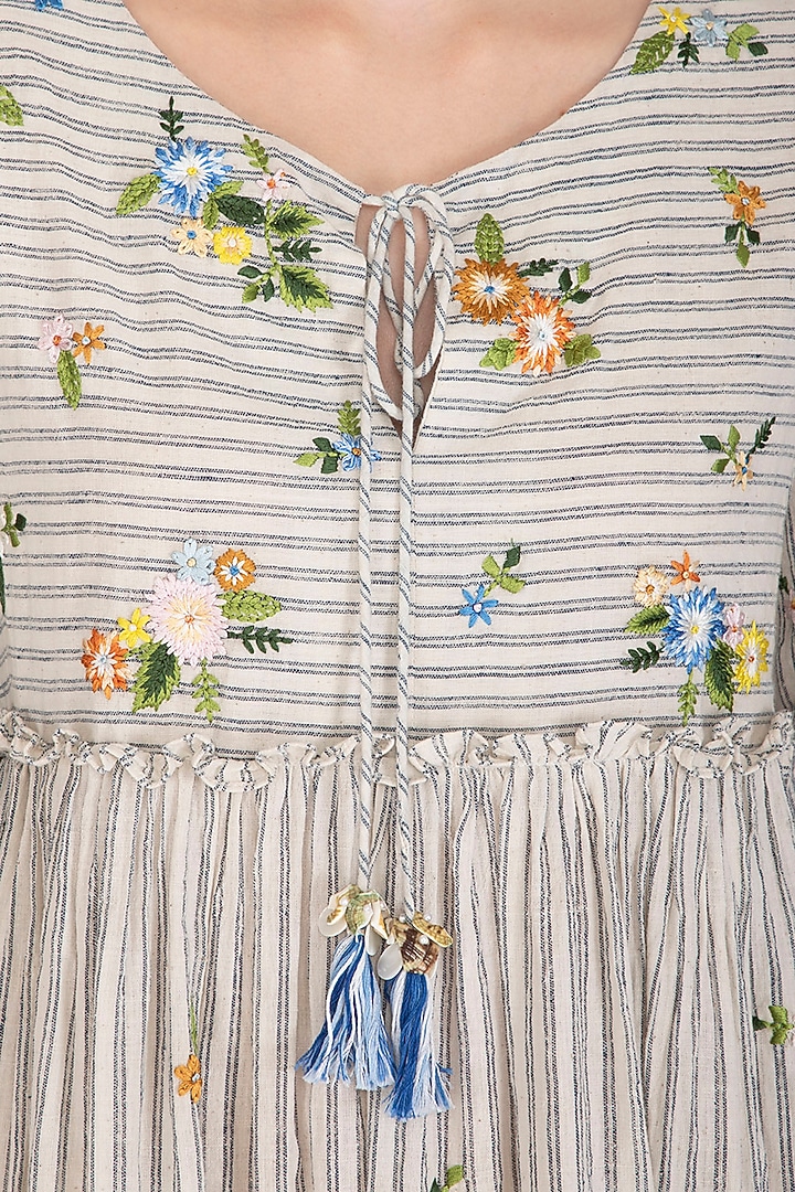 Indigo Embroidered Striped Vacation Dress by Irabira at Pernia's Pop Up Shop