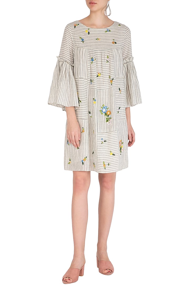Indigo Floral Embroidered Striped Summer Dress by Irabira at Pernia's Pop Up Shop