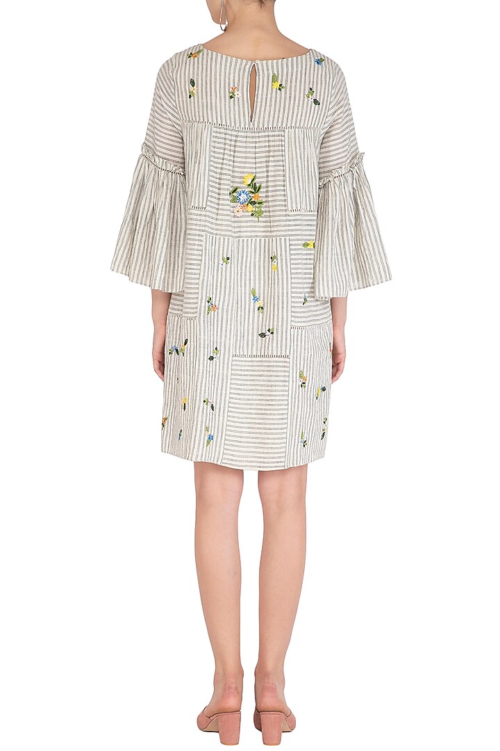 Indigo Floral Embroidered Striped Summer Dress by Irabira at Pernia's Pop Up Shop