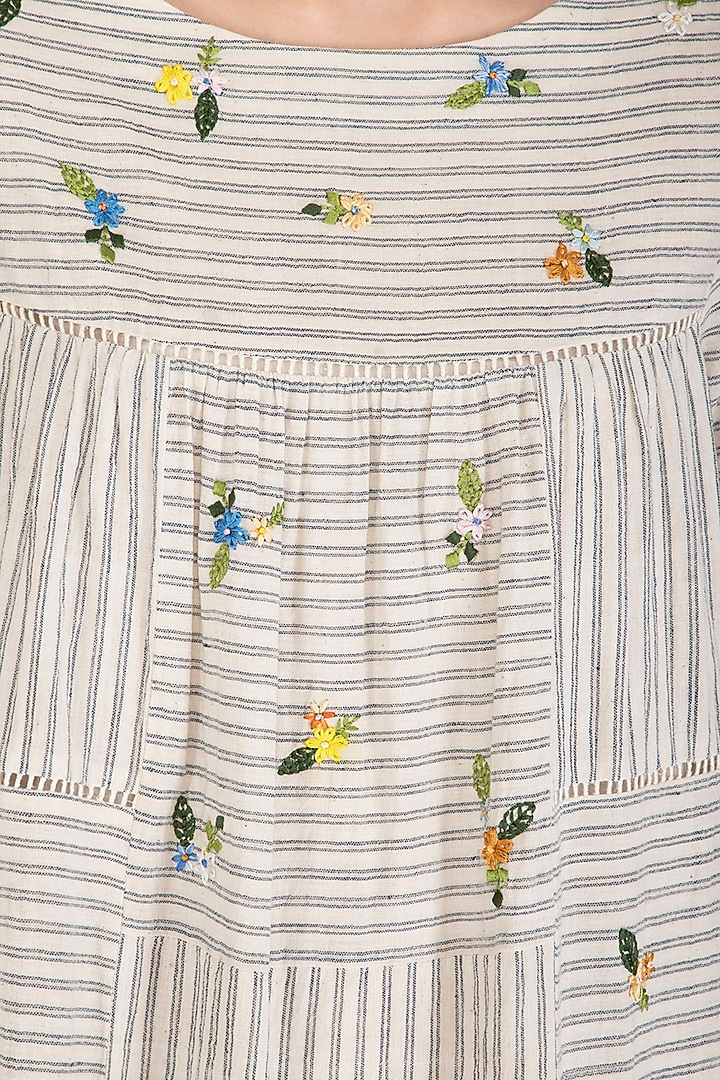 Indigo Floral Embroidered Striped Summer Dress by Irabira at Pernia's Pop Up Shop