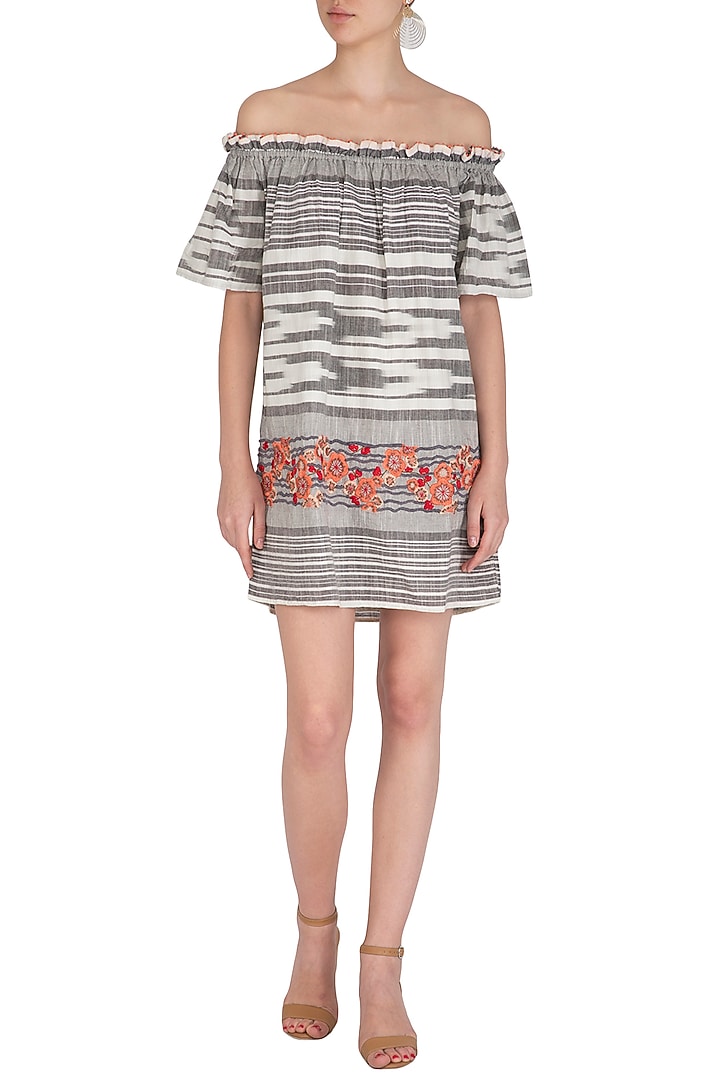 Grey 3D Hand Embroidered Summer Dress by Irabira at Pernia's Pop Up Shop