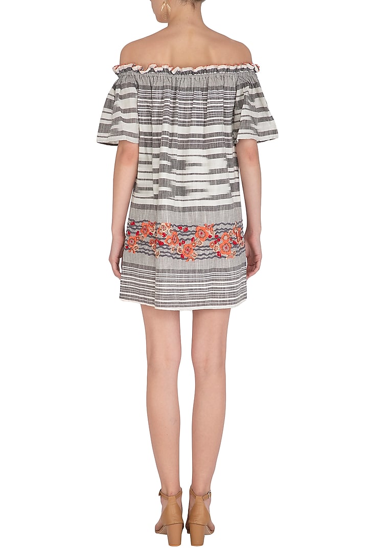 Grey 3D Hand Embroidered Summer Dress by Irabira at Pernia's Pop Up Shop