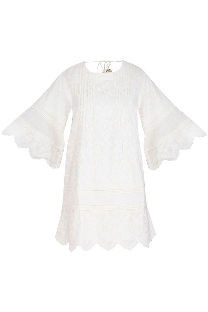 White 3D Floral Broderie Tunic by Irabira