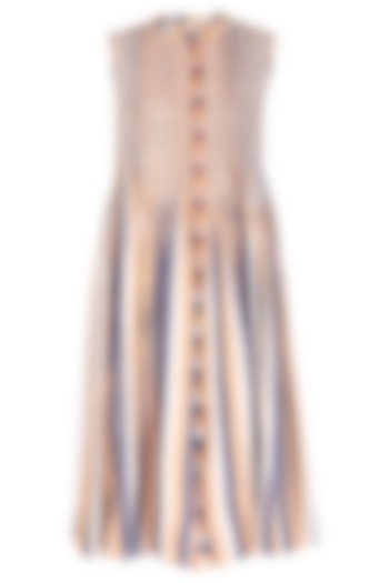 Ochre Pleated, Striped & Embroidered Dress by Irabira