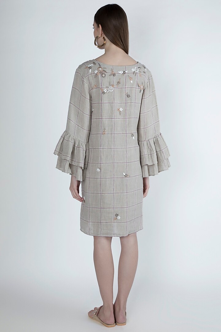 Beige Embroidered Summer Dress With Ruffled Sleeves by Irabira at Pernia's Pop Up Shop